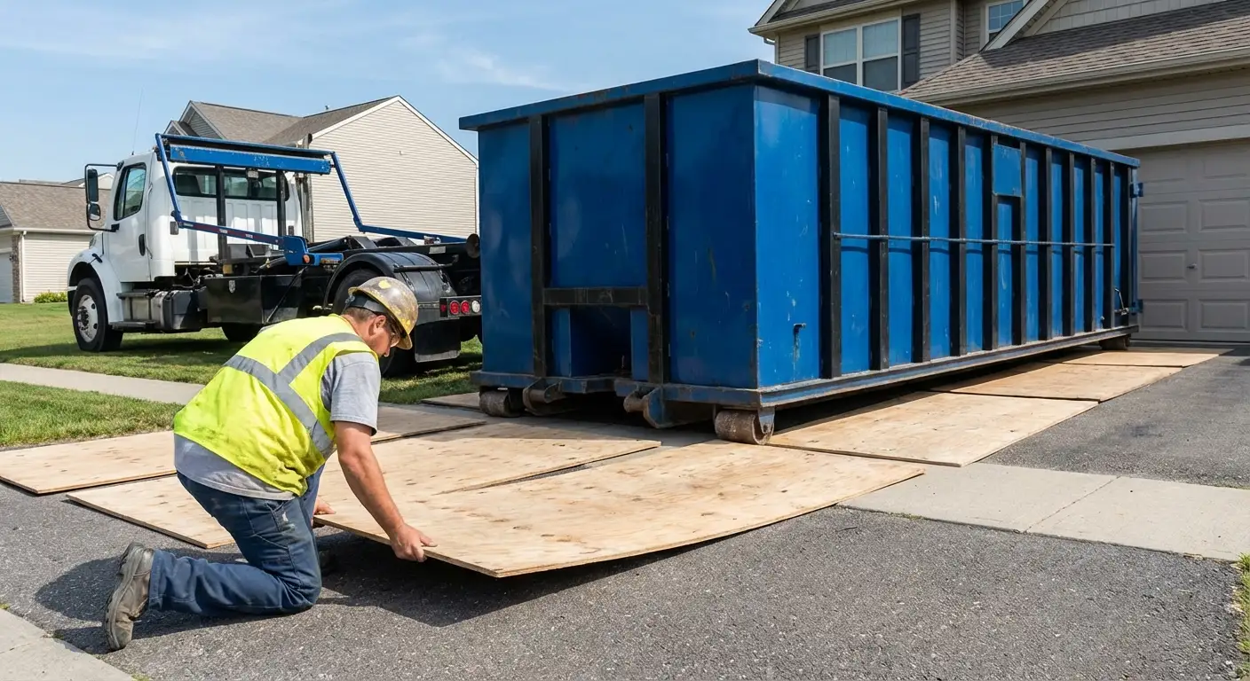 Driveway protection and delivery preparation for dumpster rental in South Bend, IN