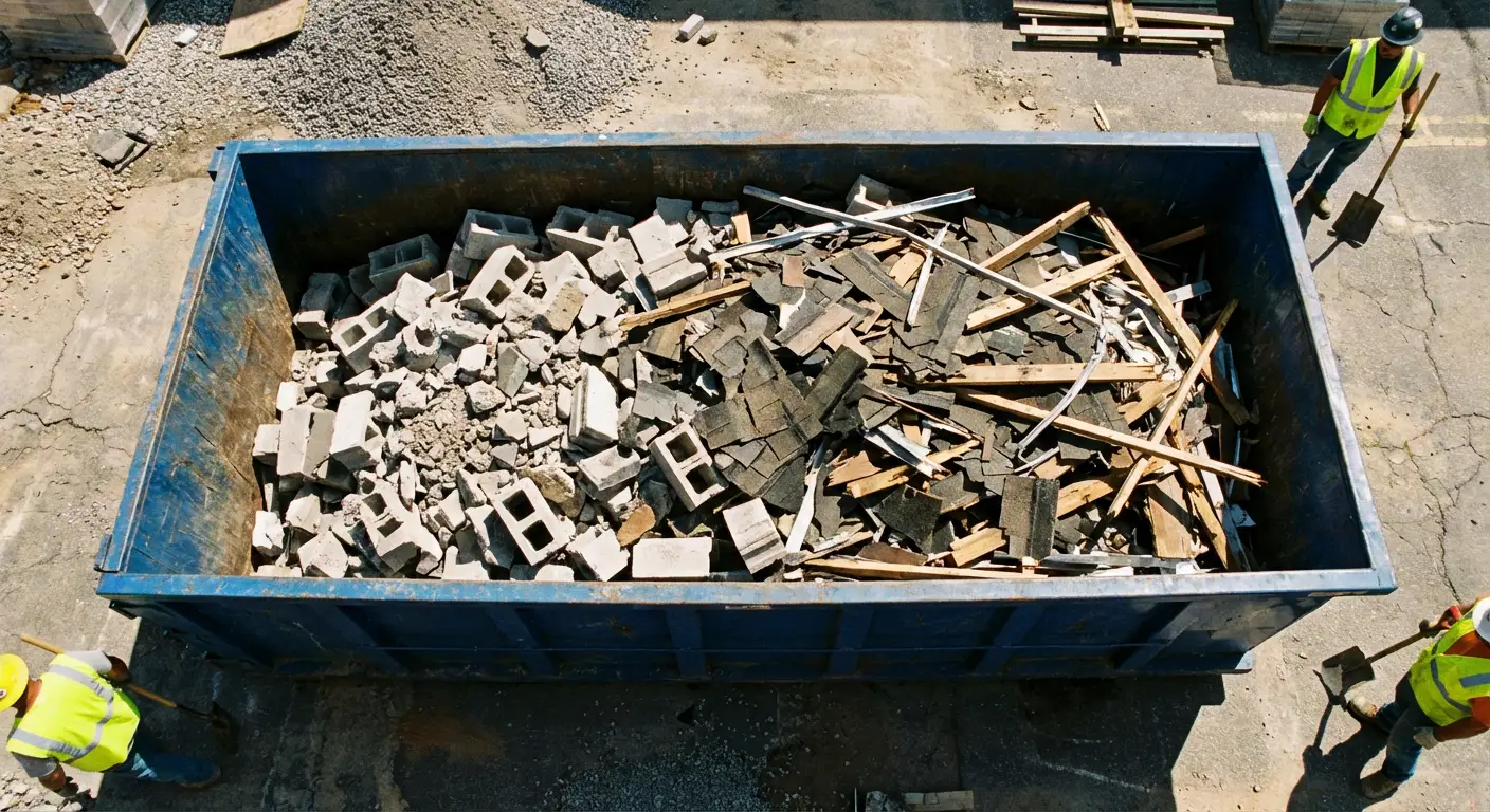 Roll-off dumpster loaded with construction debris in South Bend, IN