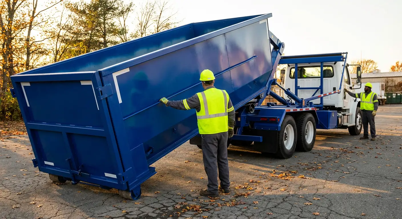 Commercial roll-off dumpster delivery truck in South Bend, IN