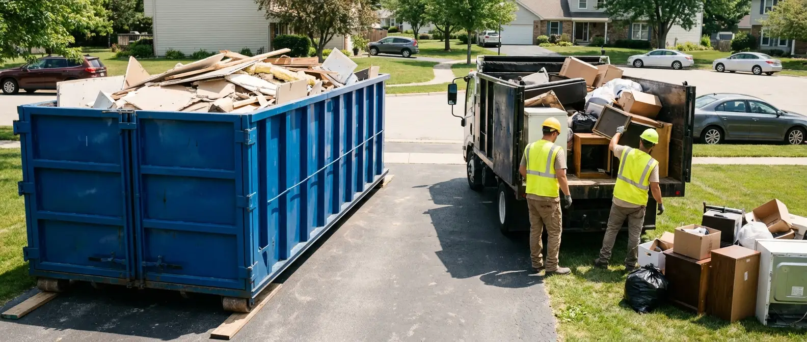 Dumpster rental versus junk removal service comparison showing capacity differences in South Bend, IN